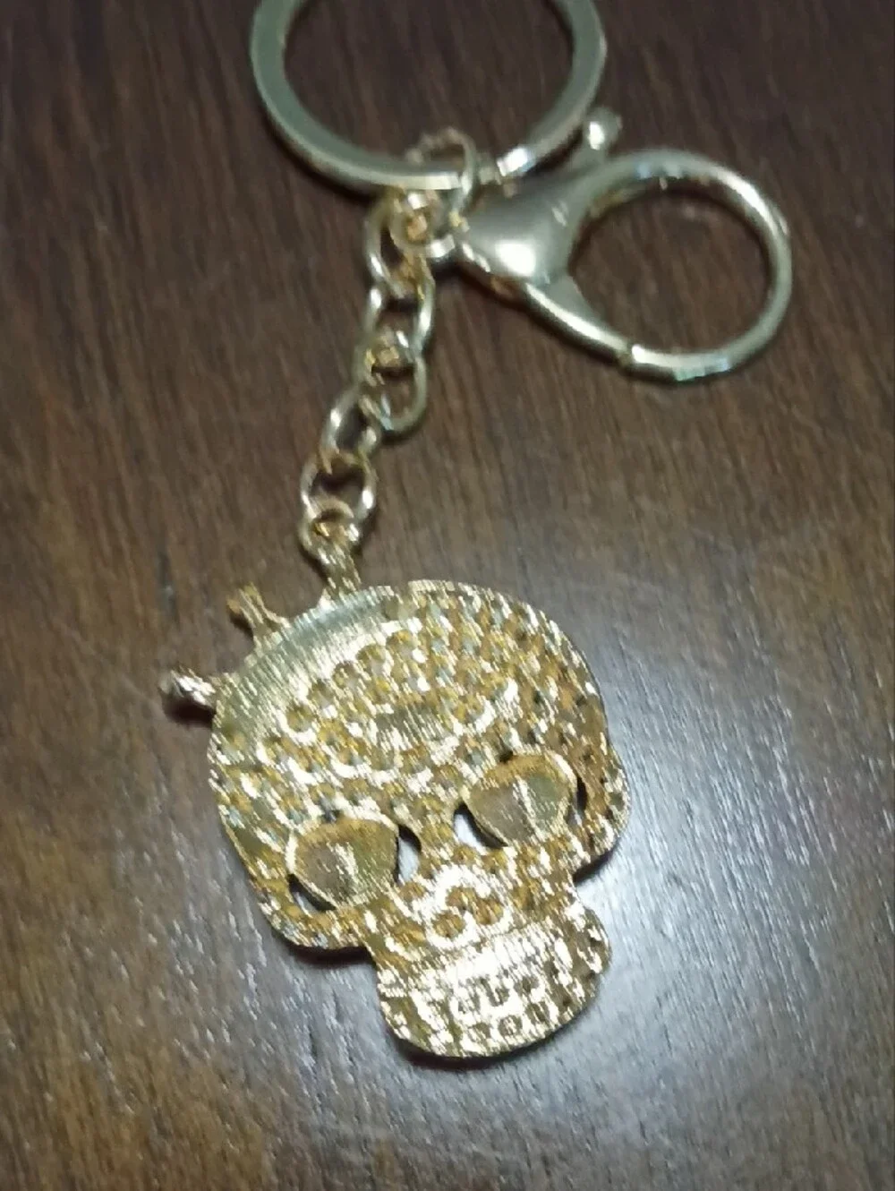 Crystal Iridescent Skull Crown Keychain/Bag Charm - Gold Tone